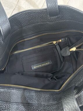 Banana Republic Black Pebbled Leather Tote with Gold Hardware